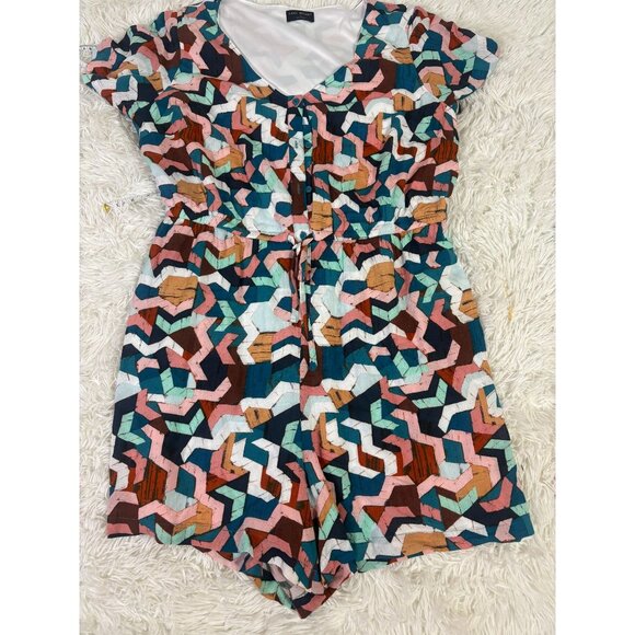 Lane Bryant Womens Geometric Print Romper Size 16 Multicolor Short Sleeve - Picture 1 of 5